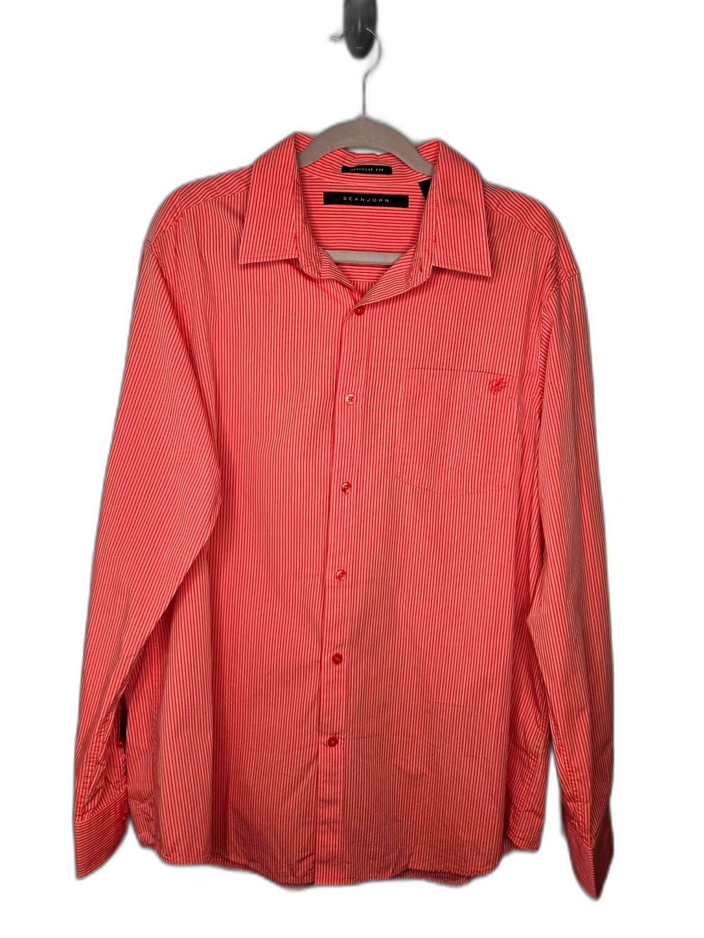 Sean John Coral-Striped Long-Sleeve Dress Shirt